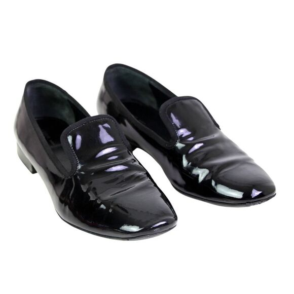 CELINE PATENT BLACK GENUINE LEATHER LOW HEEL ROUND TOE SLIP ON LOAFER SHOES 38 - Picture 1 of 10